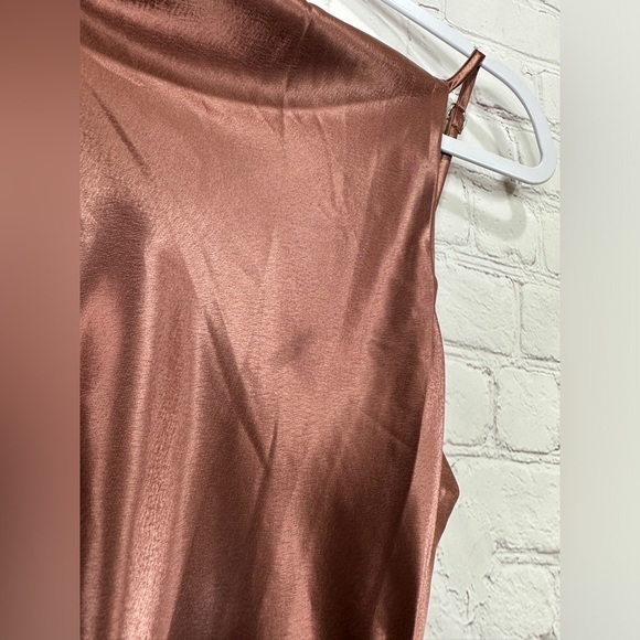 Sweet Generis Look My Way bronze satin slip midi length fitted dress, sz L, NWT - Picture 4 of 9